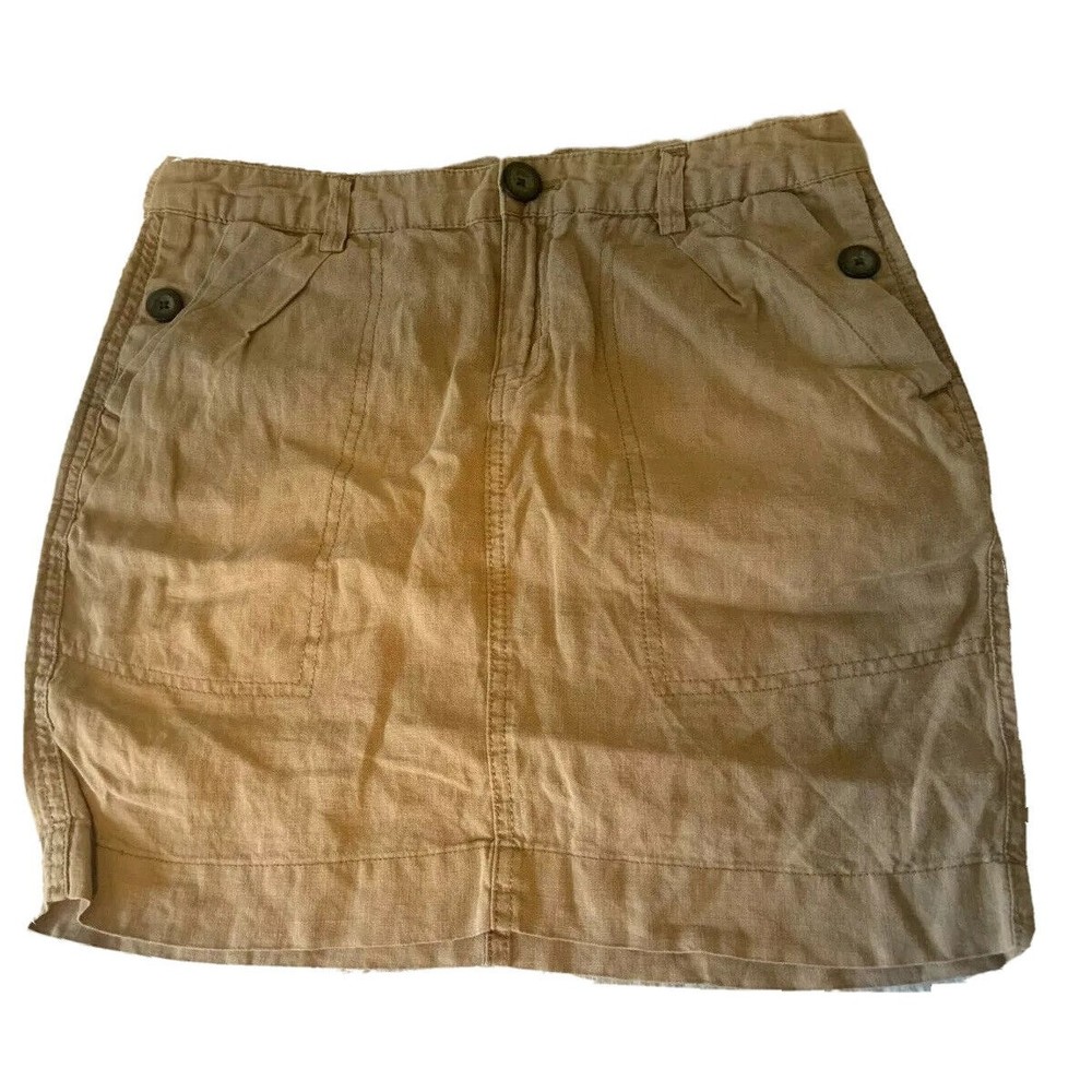 Gap Khaki Tan Linen Blend‎ Utility Mini Skirt Size 2 Cargo Pockets Casual Summer